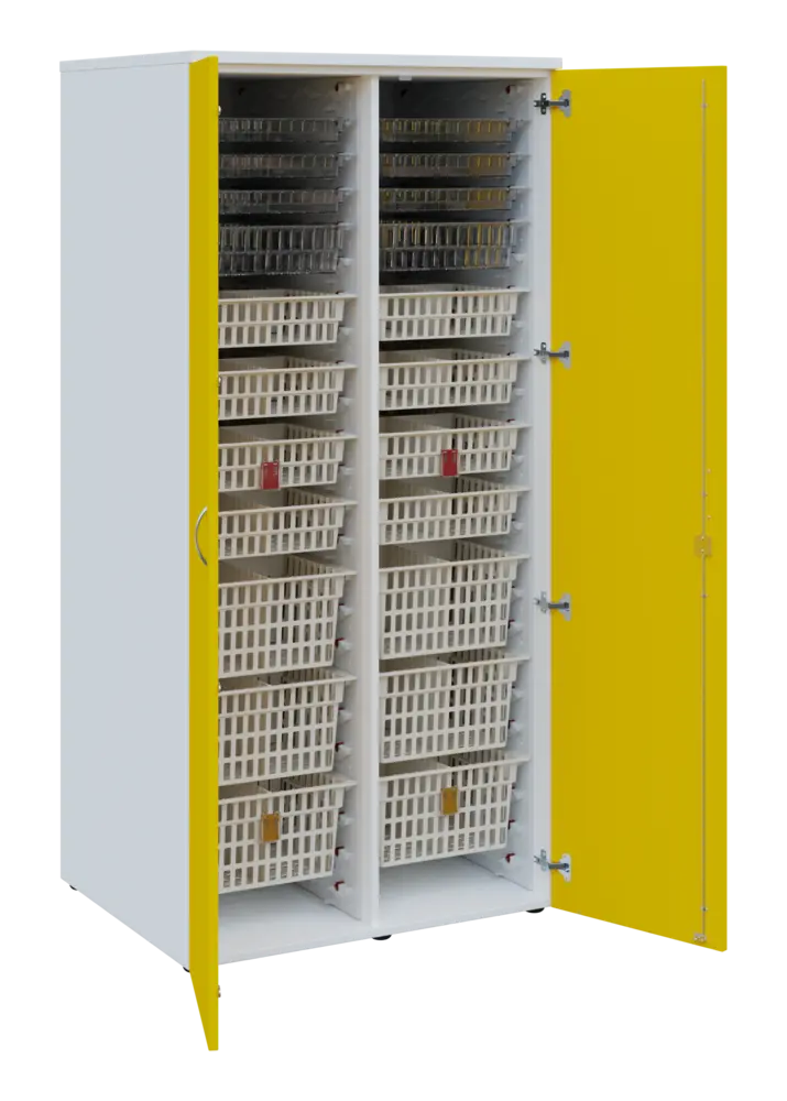 EUROMEDICA D - 90 skříň léková boxová, 2-dveřová, 1950x900x735, korpus bílý, dvířka žlutá odio